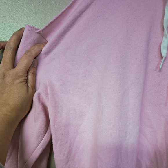 Pink Victoria's Secret Cut Out Cold Shoulder Long Sleeve Crop Hoodie Sweatshirt - Picture 7 of 8